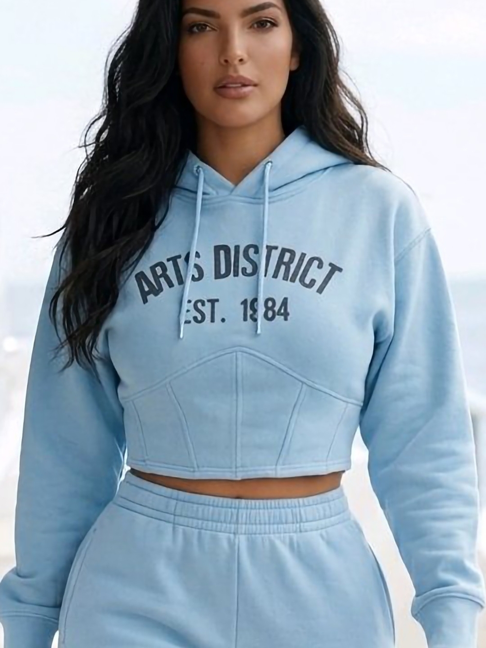 Light Blue Cropped Hoodie Vest with 'Arts District' Graphic